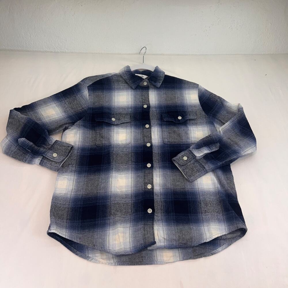 Old Navy Boyfriend Shirt XS Blue Plaid Flannel Button Front Long Sleeve Women